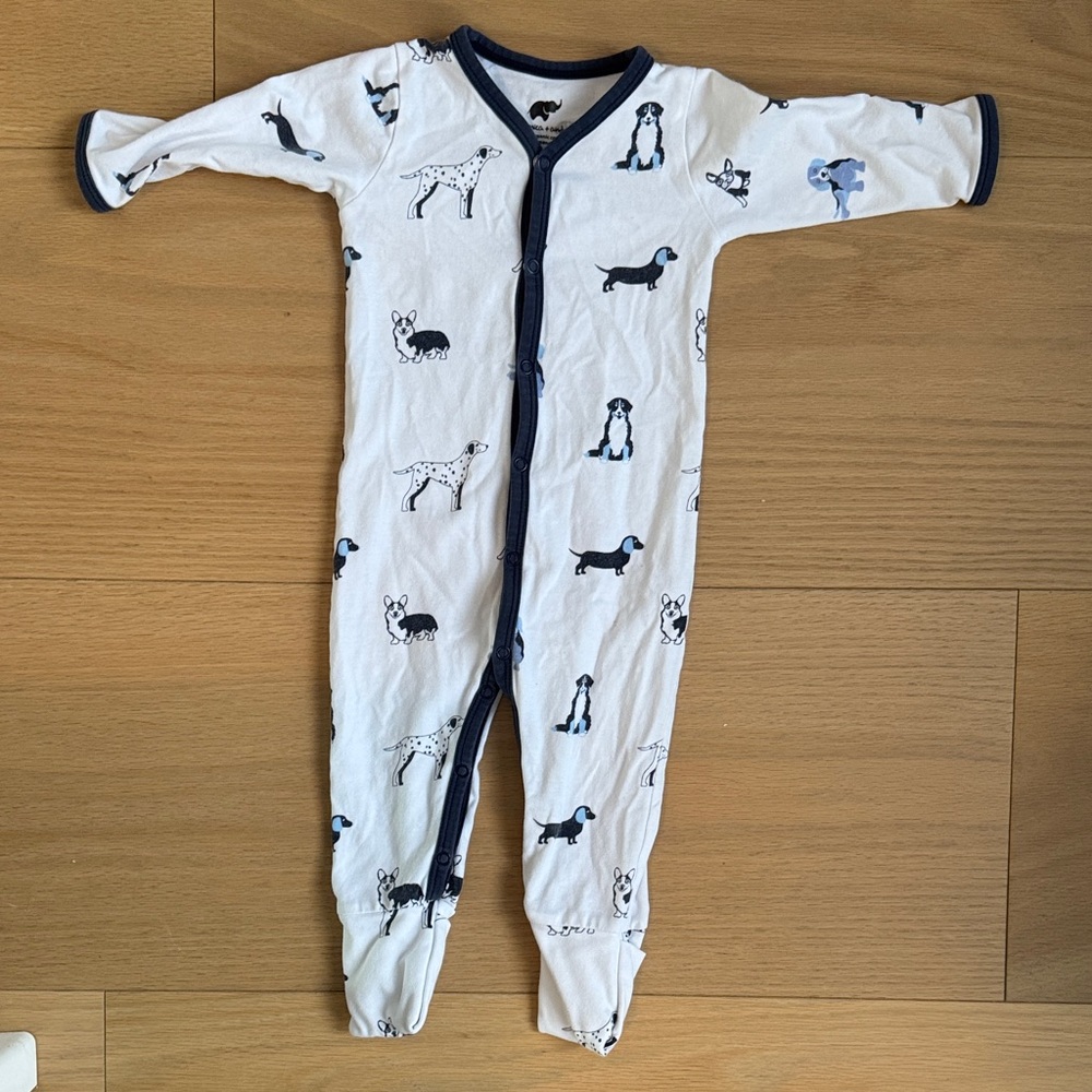 monica + andy on the go one Piece.  Size 3-6M.  Dog print.